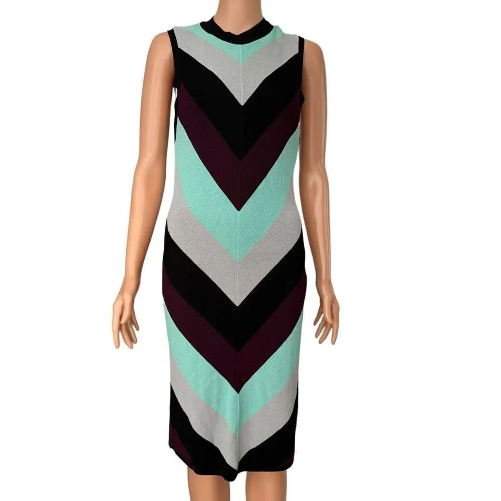 Free People Got You Chevron Striped Bodycon Knit Sleeveless Dress Size M